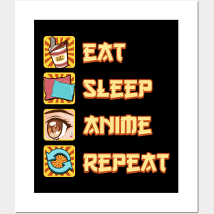 Funny Eat Sleep Anime Repeat Posters and Art